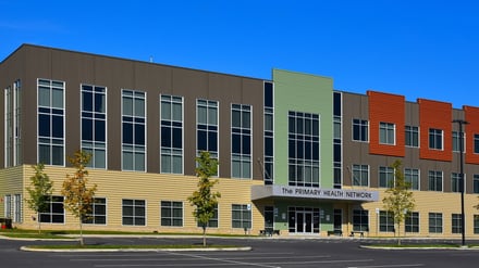 Exposed fastener panels create unique aesthetic for medical office building